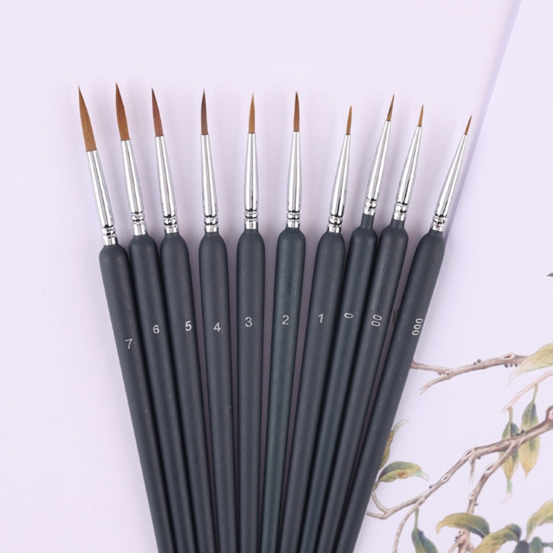 Set 10 Cọ Vẽ Tranh Sơn Dầu / Màu Nước / Acrylic Đầu Lông Sói Chuyên Dụng