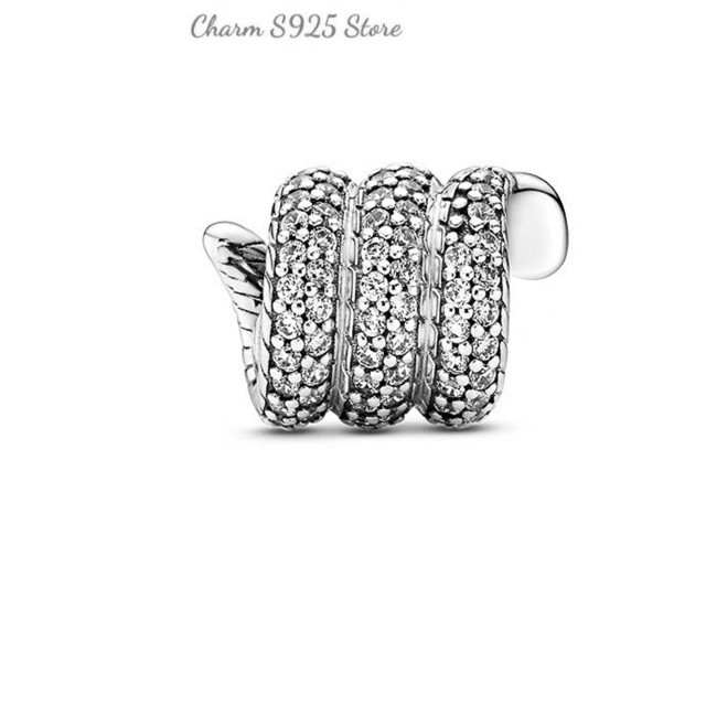charm pan con rắn nhỏ đính đá trắng bạc s925 cao cấp
