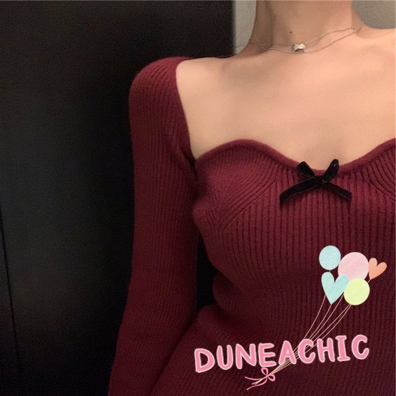 DUNEA Đầm Dệt Kim Trễ Vai Phối Nơ Xinh Xắn Dành Cho Nữ