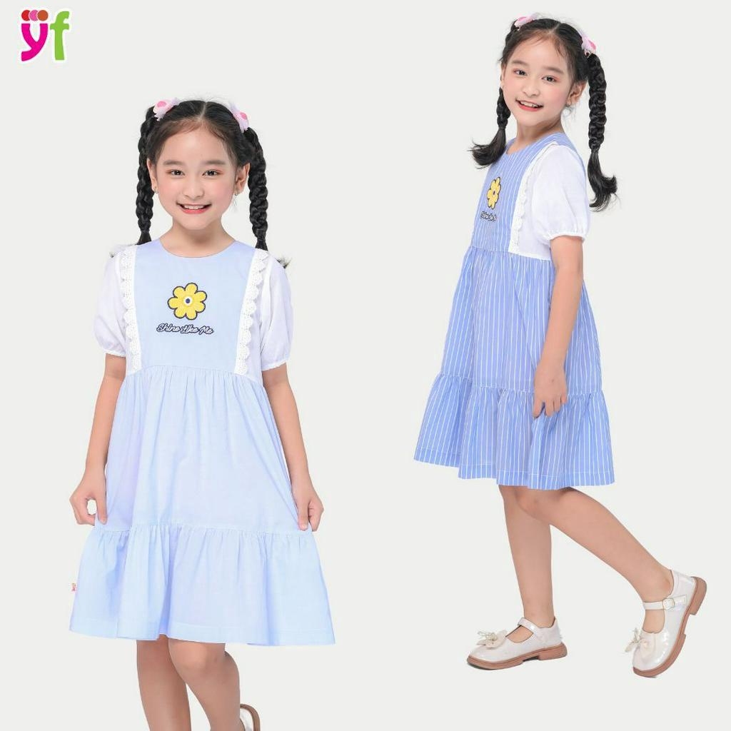 Đầm cho bé gái rút nhún TT hoa form dài YF - YDX026-3