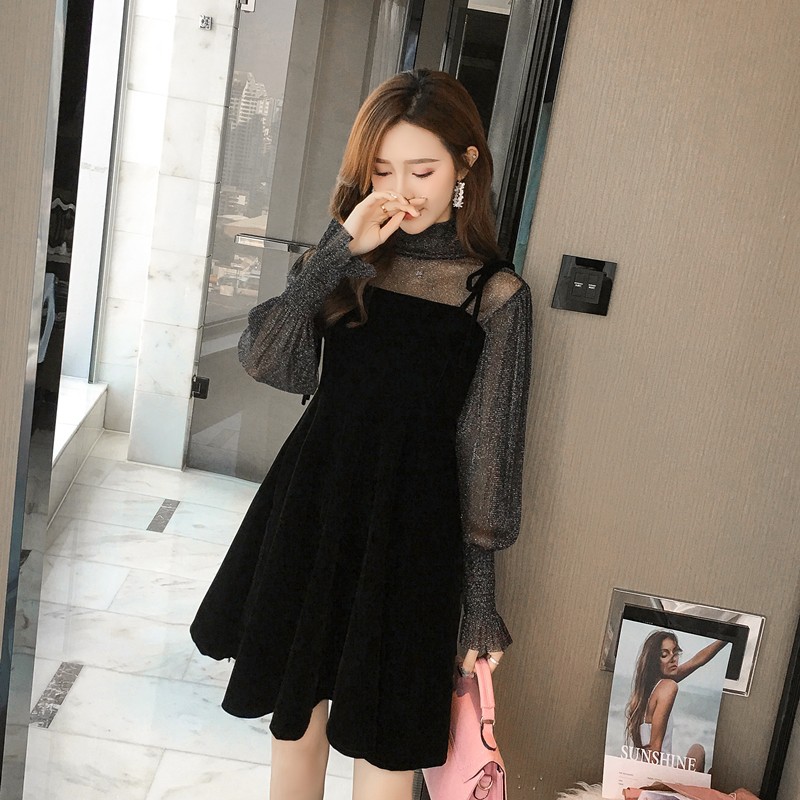 Set váy nhung + áo mỏng