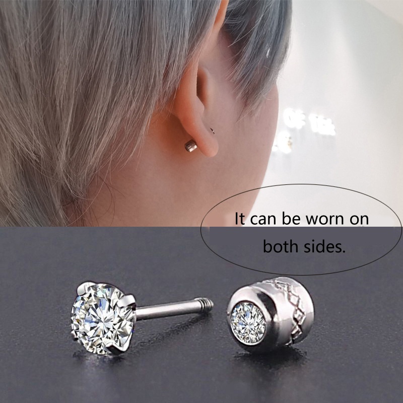 Set 2 Khuyên Tai Tròn Đính Đá Zircon Bằng Thép Không Gỉ