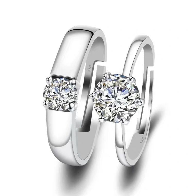 Nhẫn Cặp Đính Đá Nhân Tạo Bằng Đồng Thau Có Thể Điều Chỉnh Kích Cỡ Dùng Làm Quà Tặng Valentine