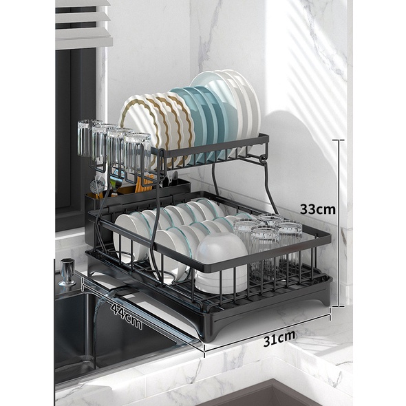 Kệ đựng chén bát, đũa muỗng 2 tầng thông minh có chỗ thoát nước