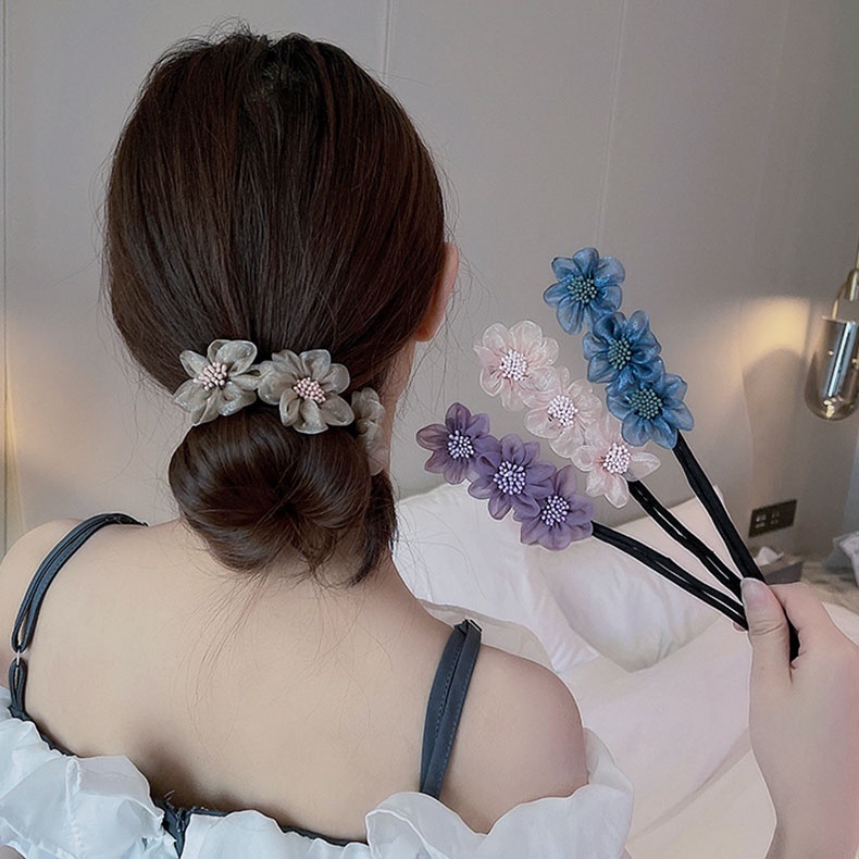 Dụng Cụ Búi Tóc Đính Hoa Vải Cho Nữ