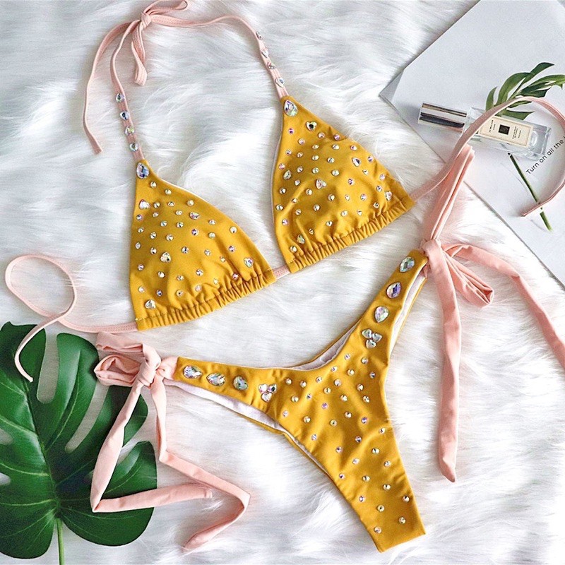 [BKN896] &lt;ÂU&gt; SET BIKINI VÀNG MIX ĐÁ QUẦN THONG/LỌT KHE