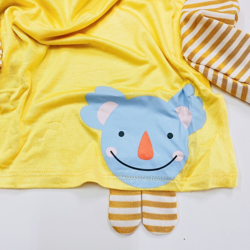 Bộ Quần Áo Dài Tay Minky Mom Thun Lạnh Thoáng Mát Hoạ Tiết Động Vật Sinh Động, Quần kẻ