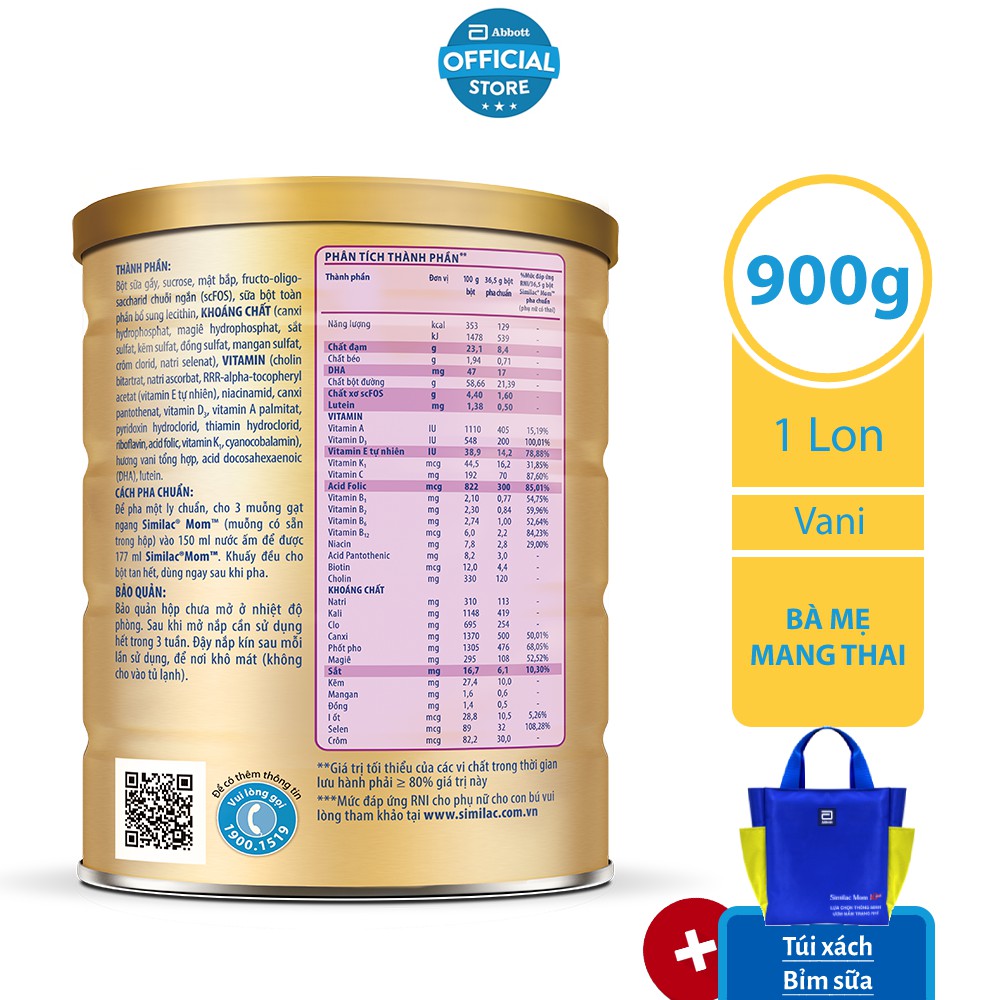 [Mã FMCGHOT giảm 10% đơn từ 400K] Sữa Bột Similac Mom 900 Gram/Lon