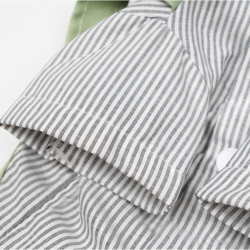 Bộ áo liền quần họa tiết kẻ sọc màu xanh lá cây dễ thương cho thú cưng