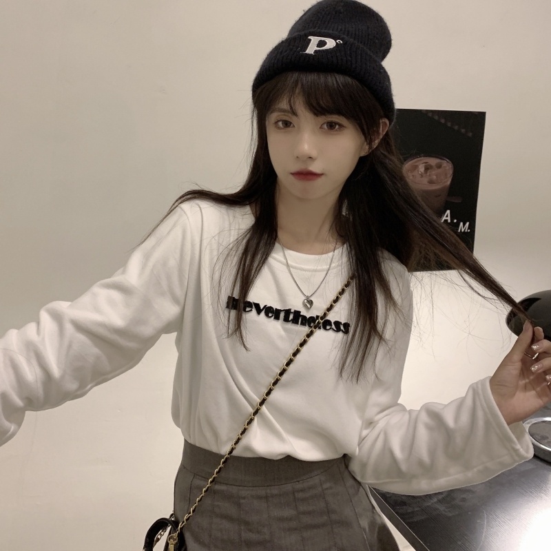 Chữ in áo dài tay T - áo sơ mi mỏng trông ngọt ngào và tính khí