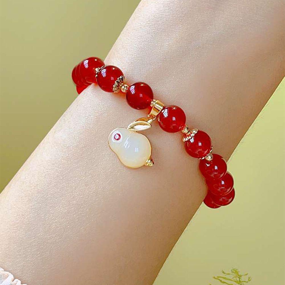 Vòng Tay Chuỗi Hạt Co Giãn Mặt Hình Thỏ Thiết Kế Thanh Lịch Cho Nữ