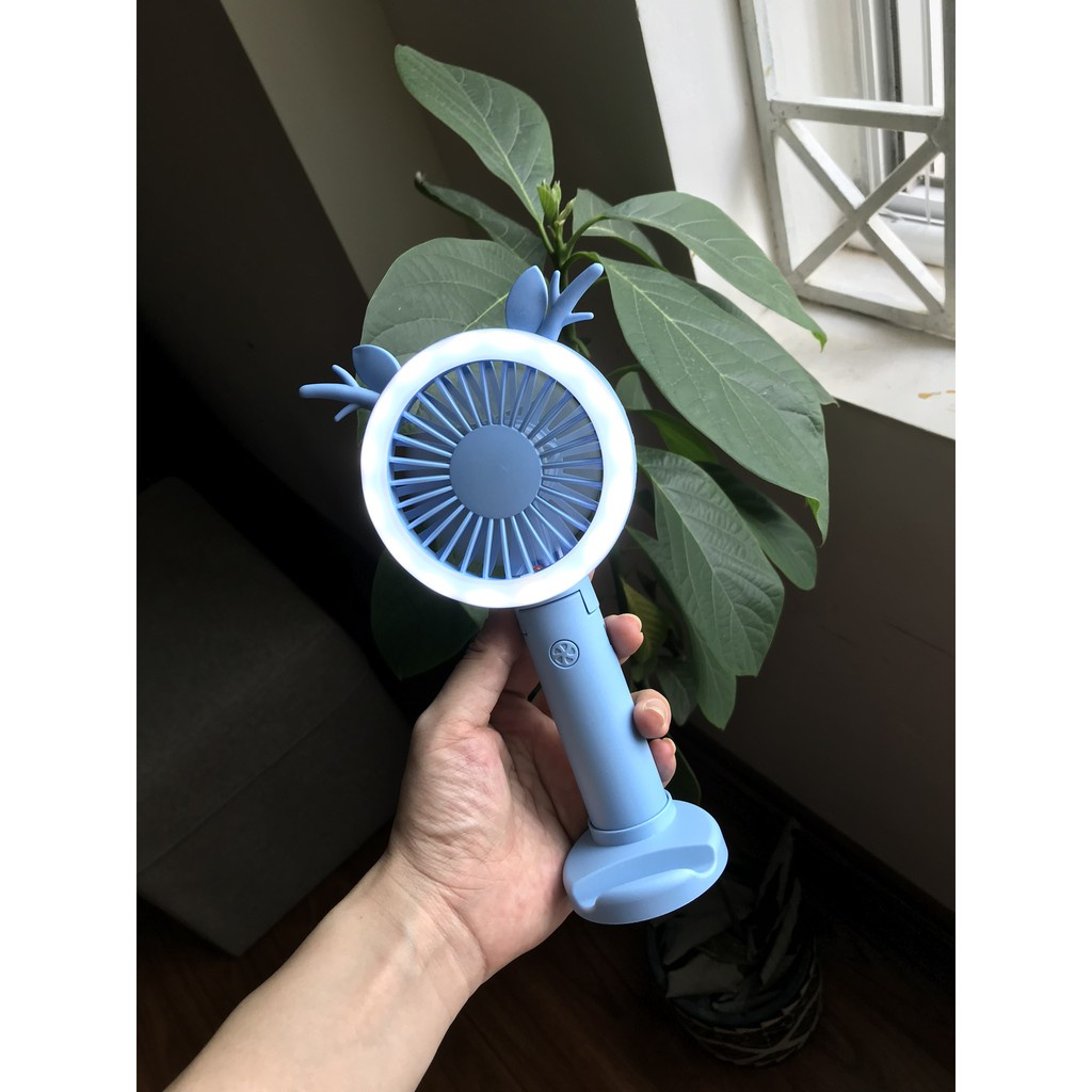 Quạt cầm tay mini IMEBOBO 3 Cấp Độ Gió Có Đèn Led - Quạt sạc pin 1200mAh TẶNG kèm 4 cặp tai dễ thương