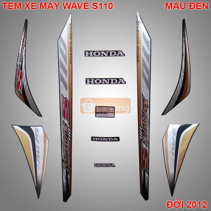 Tem xe máy Wave S110 MÀU ĐEN đời 2012, chất lượng như ZIN Chính Hãng