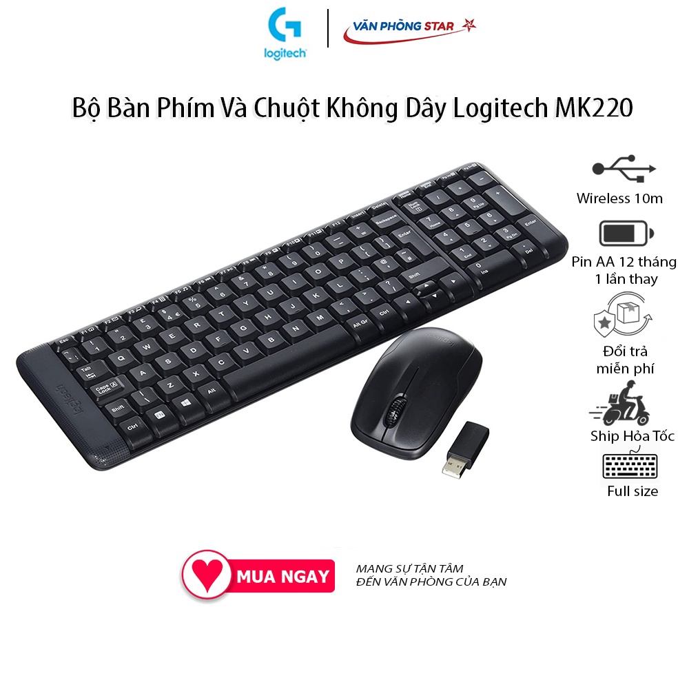 [FREESHIP] Bộ Bàn Phím Và Chuột Không Dây Logitech MK220 tại Vanphongstar chính hãng Logitech bảo hành toàn quốc