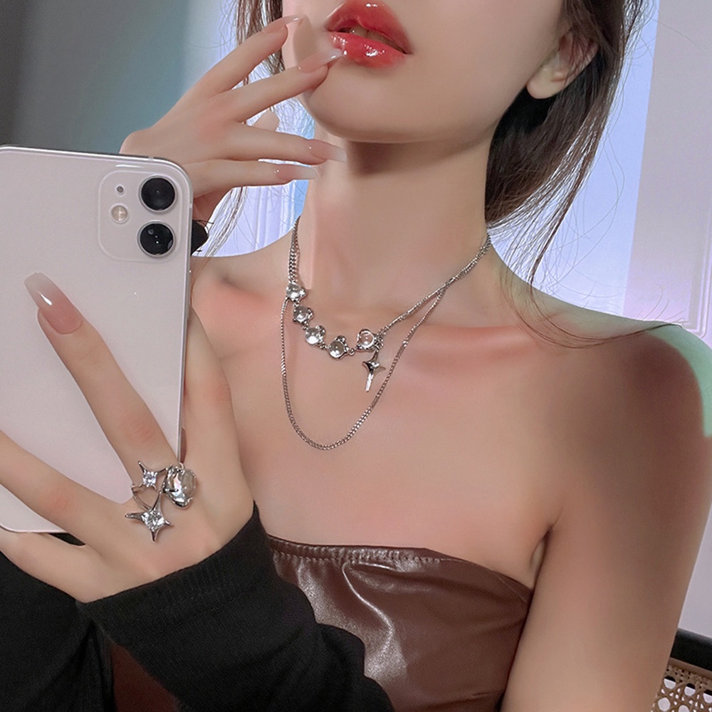 Vòng cổ Hai Lớp Đính Hạt Trong Suốt Hình Ngôi Sao Sang Trọng Cho Nữ