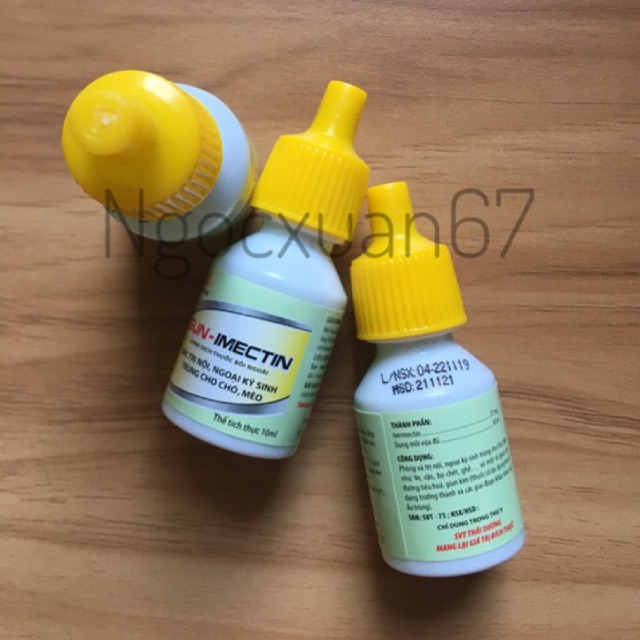 Thuốc nhỏ sống lưng trị ve, rận, bọ chét, ghẻ cho chó mèo SUN-IMECTIN 10ml