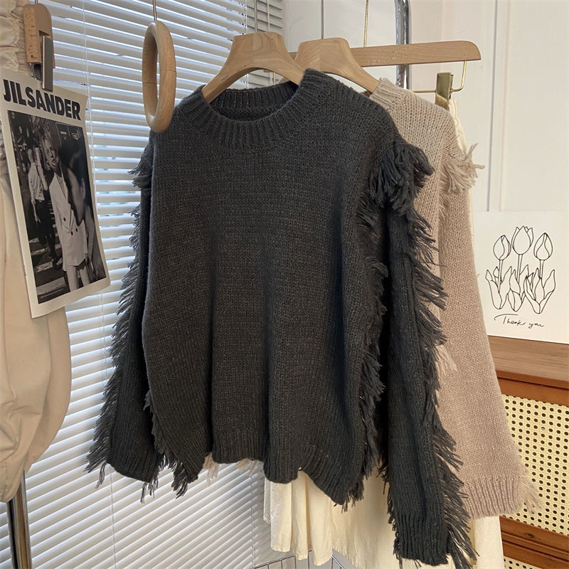 Áo Sweater Dệt Kim Thiết Kế Tua Rua Thời Trang Mùa Thu Mới Cho Nữ