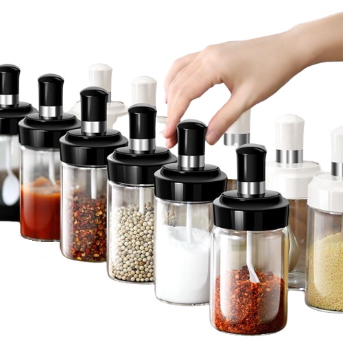 [Nhà Bếp Vintange] COMBO 5 Hũ Đựng Gia Vị Thủy Tinh Có Thìa Thông Minh