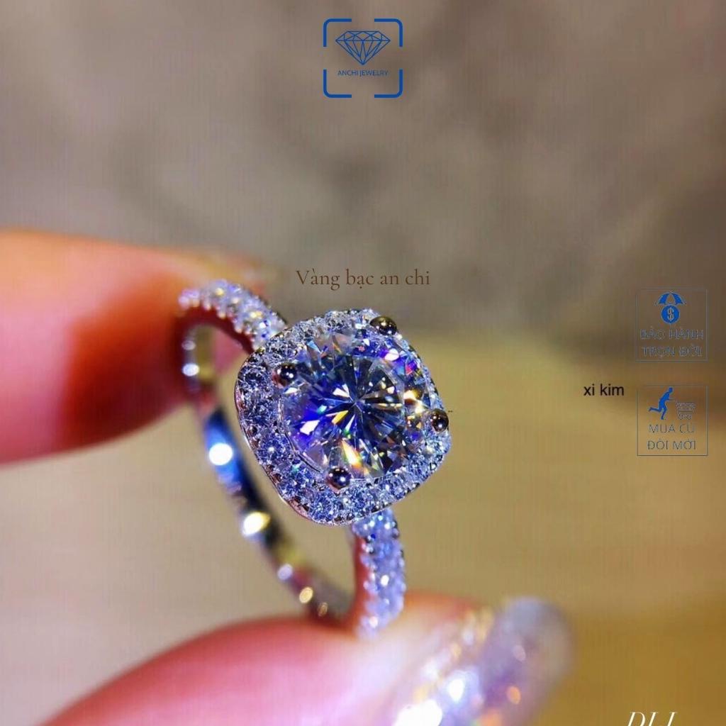 Nhẫn nữ xi mạ bạch kim mặt đá vuông, chuẩn bạc 925 cao cấp - Anchi jewelry