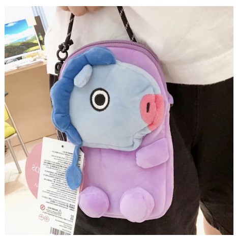 Cute stuffed BT21 mascot model shoulder bag with single shoulder strap for school