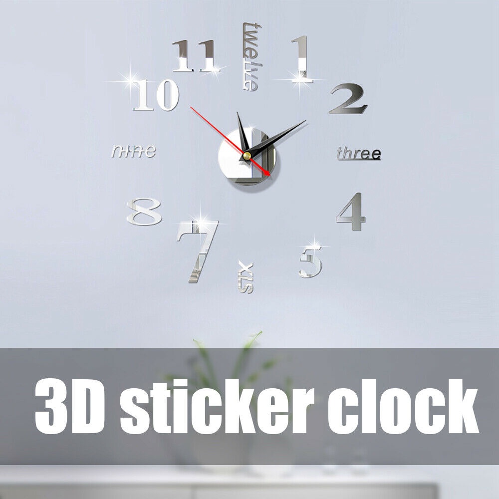 Đồng Hồ Dán Tường 3D DIY Mặt Gương Kim Loại Tráng Gương Độc Đáo