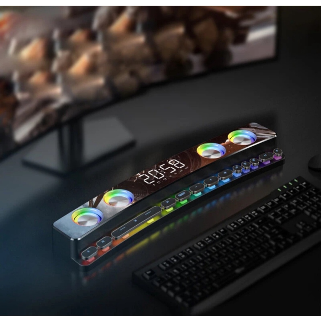 Loa Bluetooth LED RGB quang phổ 10 chế độ Led cao cấp - Tích hợp Đồng hồ + Nhiệt độ, Kết nối PC, TV - Soaiy SH39 cao cấp