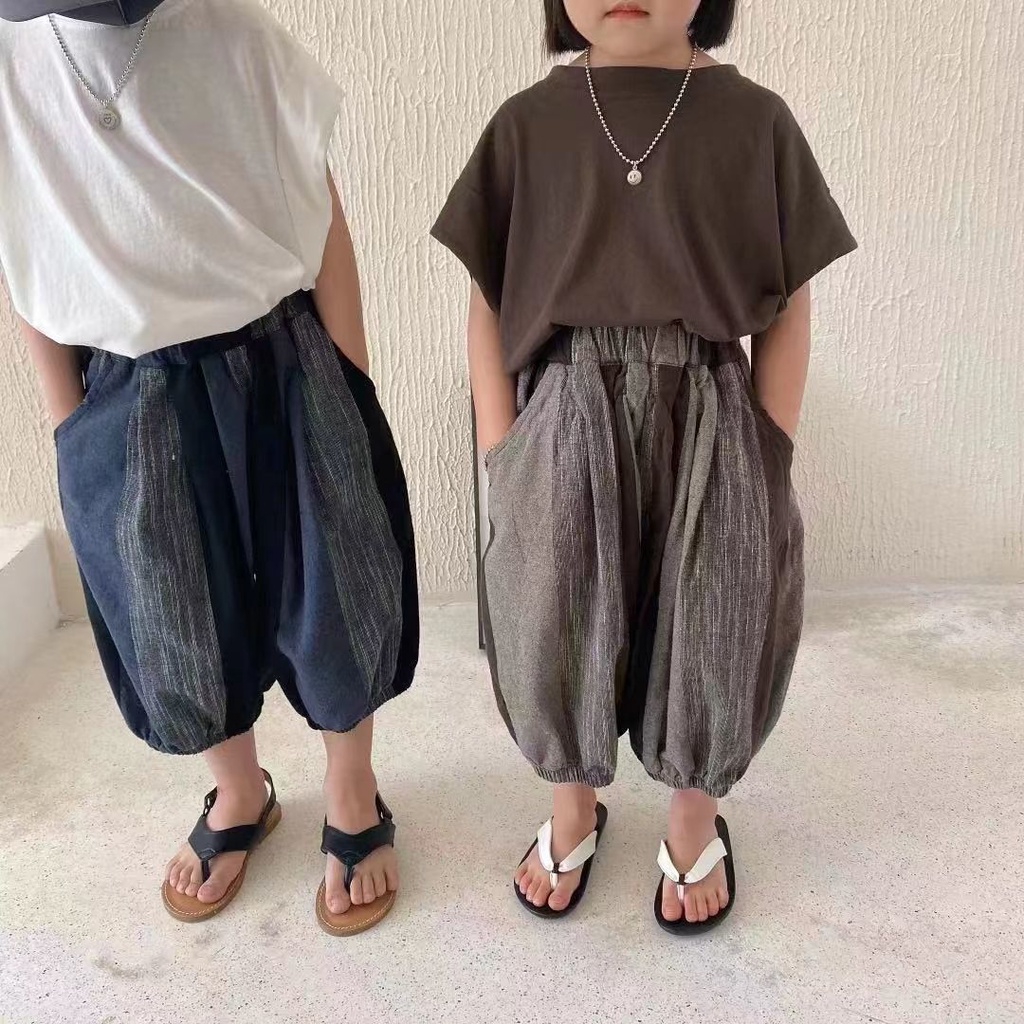 Quần Cotton Lanh Mùa Hè Phong Cách Retro Nhật Hàn Mới Cho Bé Trai Gái~2022