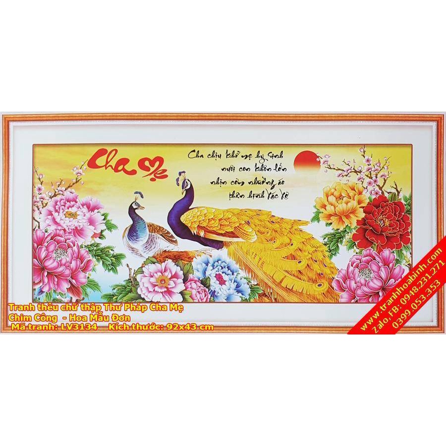 Tranh thêu chữ thập thư pháp Cha Mẹ LV3134
