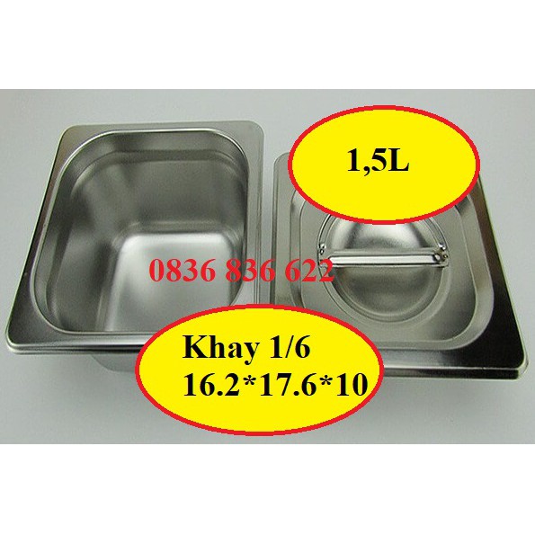 Khay đựng topping, đựng thạch inox 1/3 1/4 1/6 1/9 ( Đã có nắp )