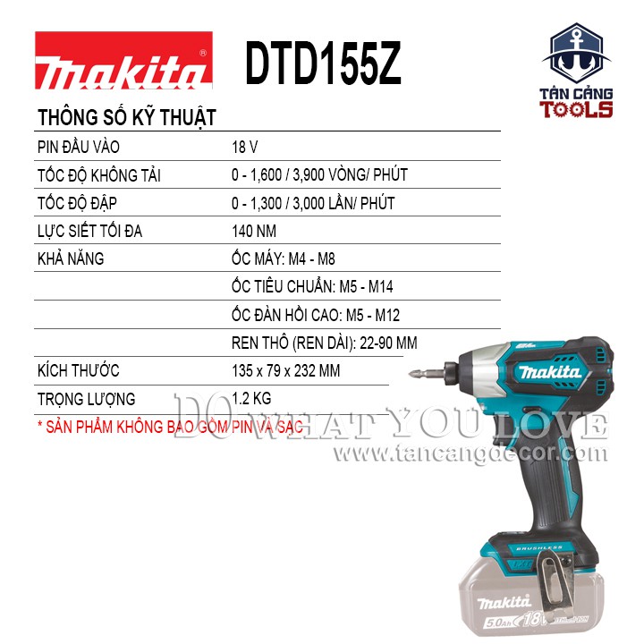 Máy Vặn Vít Dùng Pin Makita 18V DTD155Z ( Thân Máy )