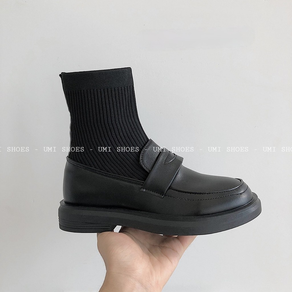 [CÓ SẴN] Giày boot liền tất ulzzang LOAFER năng động cổ chun ôm chân co giãn đế bằng da mềm đơn giản trẻ mới hot đẹp hot