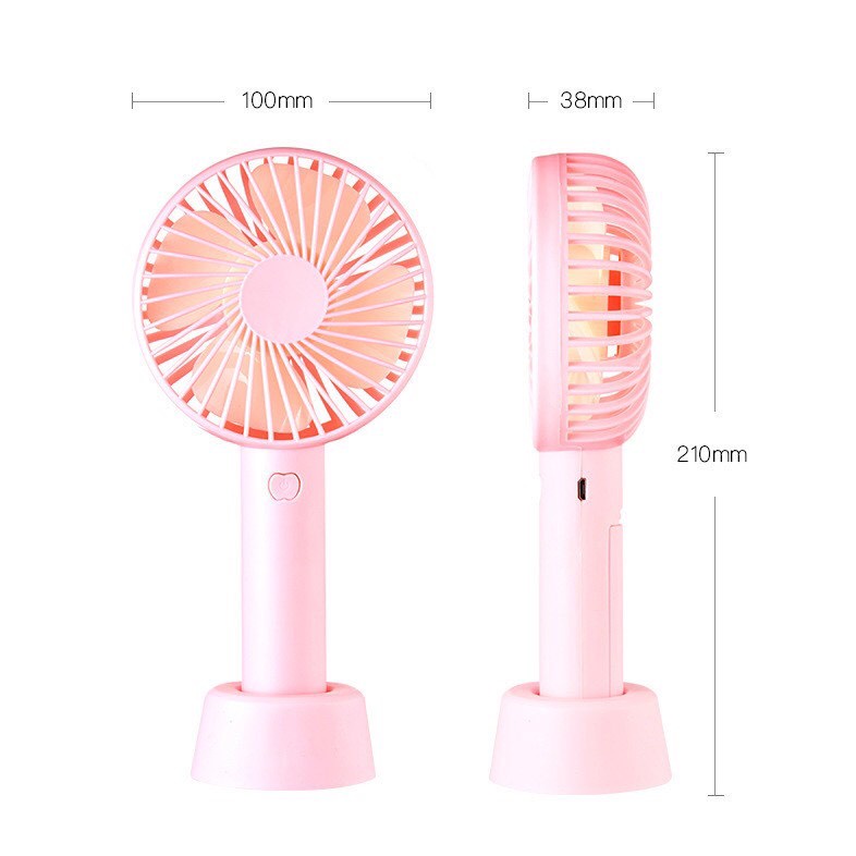 Quạt mini cầm tay - Quạt mini tích điện có chân để bàn tiện ích với 3 mức độ gió siêu mát ( tặng kèm pin + dây sạc )