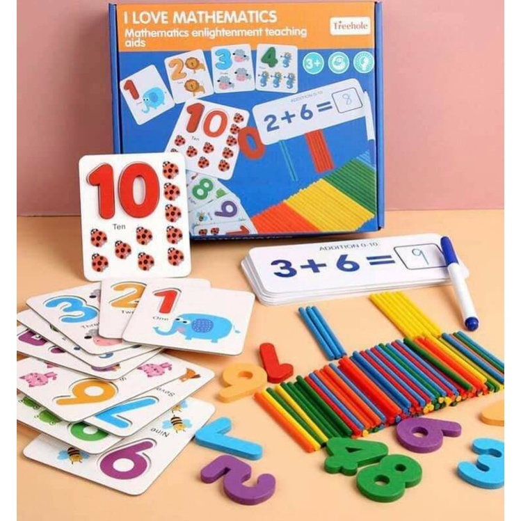 Bộ Thẻ Học Ghép Số Kèm Que Tính Giúp Bé Học Đếm - I love Mathematics