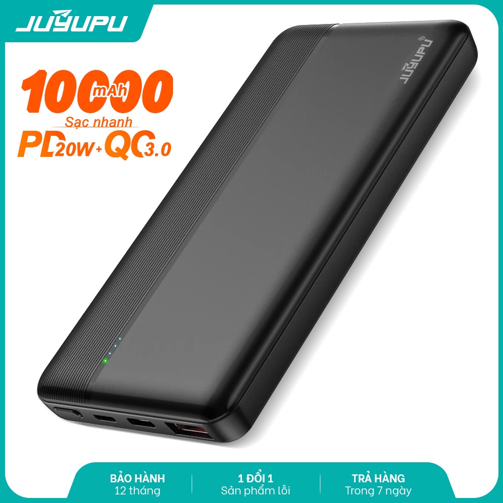 Sạc dự phòng JUYUPU 1C 10000mAh sạc nhanh PD QC3.0 chính hãng cho  iPhone Samsung OPPO HUAWEI XIAOMI cục sạc dự phòng