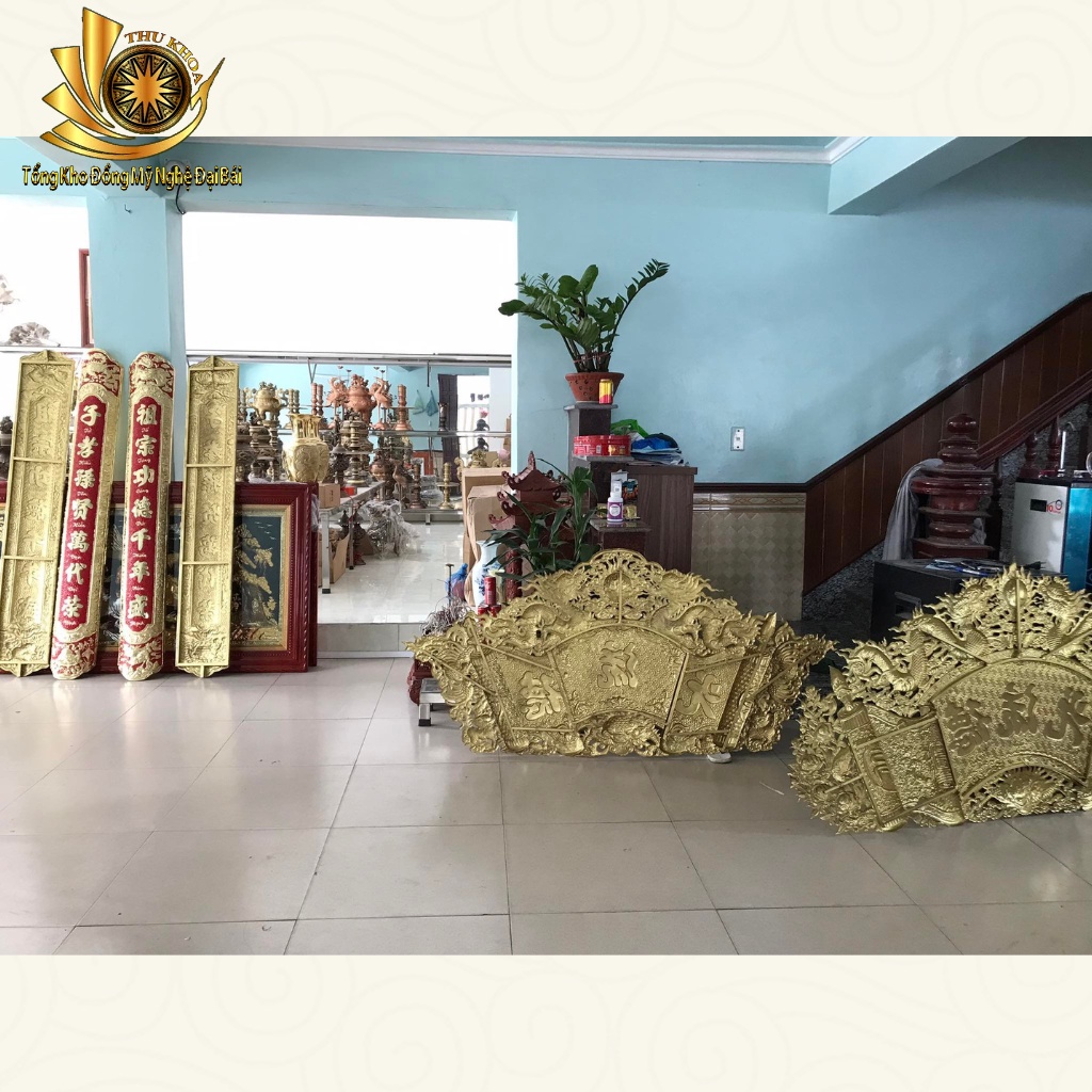 Hoành Phi Câu Đối Cuốn Thư 1m55, 1m76 Hun Màu Giả Cổ Bằng Đồng Vàng Cao Cấp Giá Rẻ - Đồ Đồng Đại Bái Freeship