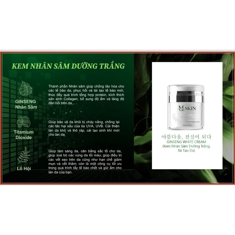 Kem Face Nhân Sâm Mqskin,Kem dưỡng trắng, phục hồi da sau tái tạo, ngăn ngừa mụn nám