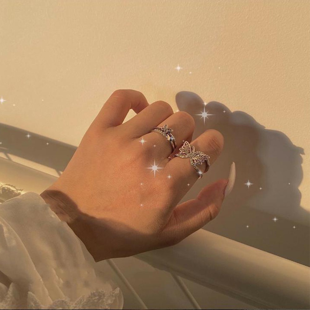 Nhẫn Hình Bướm Thiết Kế Đơn Giản Sang Trọng Có Thể Điều Chỉnh Cho Nữ