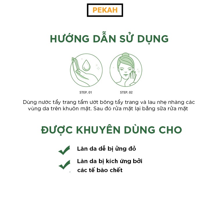 Nước tẩy trang rau má ngừa và cải thiện da mụn PEKAH Pure Therapy Cica Cleansing Water 500ml