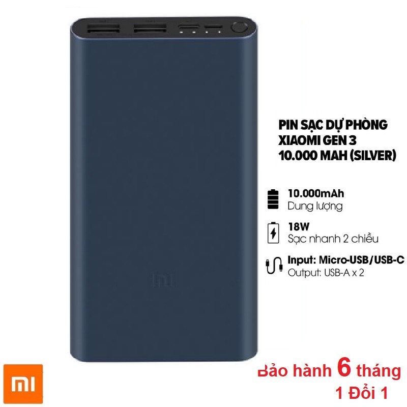 Cục Sạc Dự Phòng Xiaomi Gen 3 Pro 10000mAh/20000mAh - Bảo hành 6 tháng