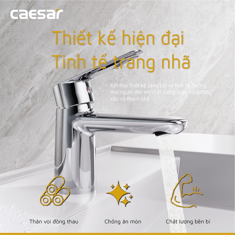 Vòi chậu lavabo nóng lạnh CAESAR B380CP- xả ty B380CU- xả nhấn