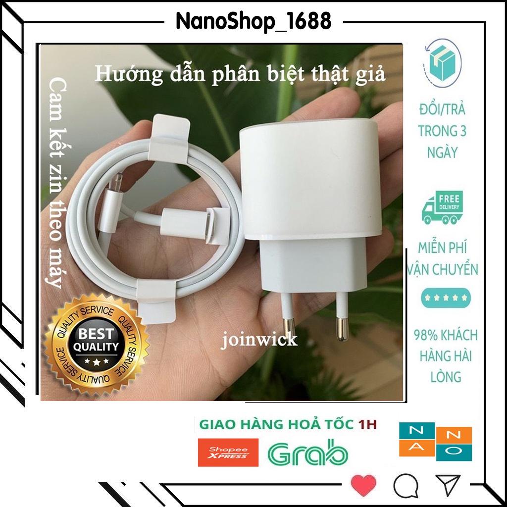 Củ Sạc Iphone 20W Zin+Cáp Sạc 6,6s,7,7plus,8,8plus,x,xs,xsmax,xr,11,11pro,11promax,12,12pro,12promax,13pro,13promax