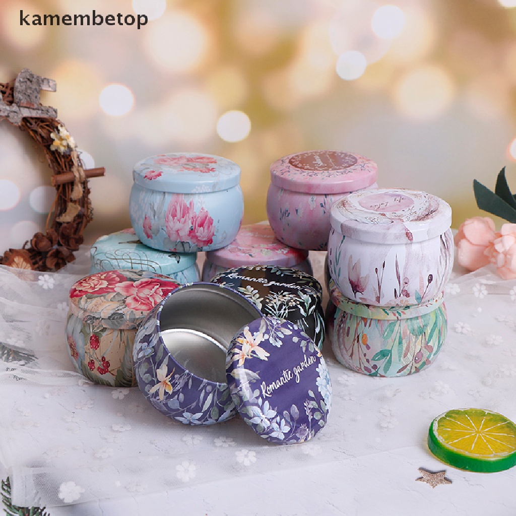 Hộp thiếc sắt hình tròn chứa nến kẹo xà phòng thủ công thích hợp làm quà tặng