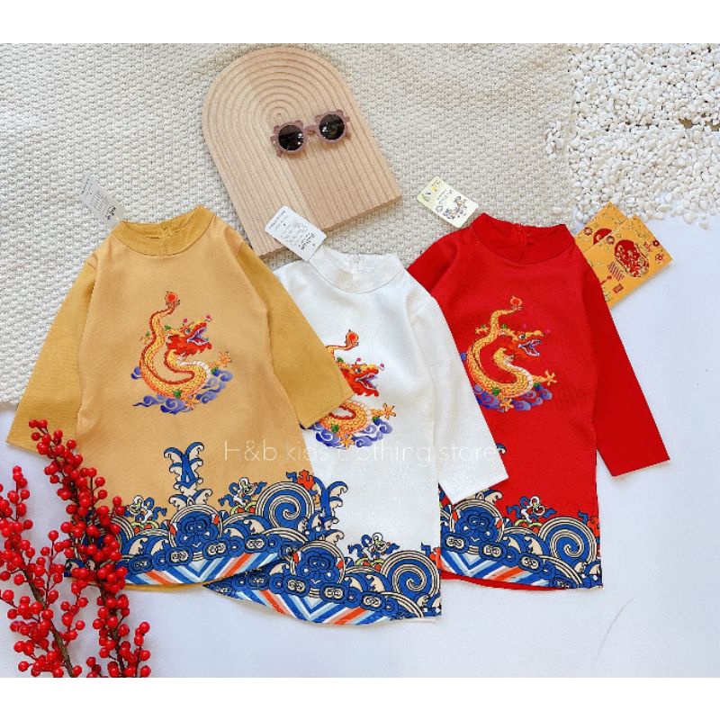 ÁO DÀI IN HÌNH RỒNG CHO BÉ TRAI 1 ĐẾN 5 TUỔI