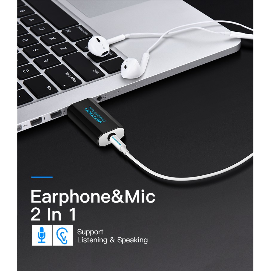 Vention USB External Sound Card USB To AUX Jack 3.5mm Earphone Adapter Audio Mic For Computer