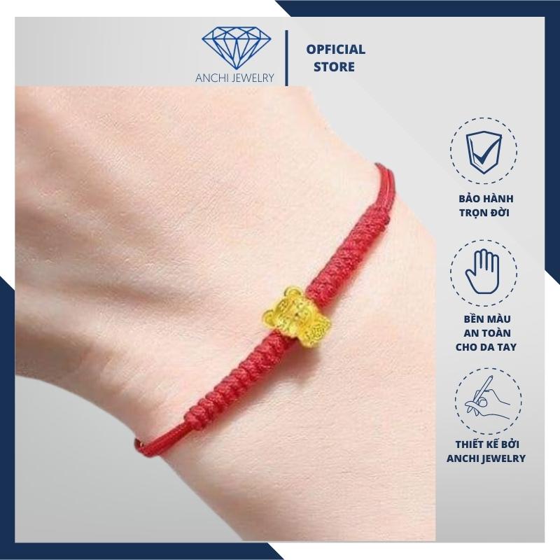 Vòng tay dây bện chỉ đỏ charm hổ bạc mạ vàng may mắn, Anchi jewelry