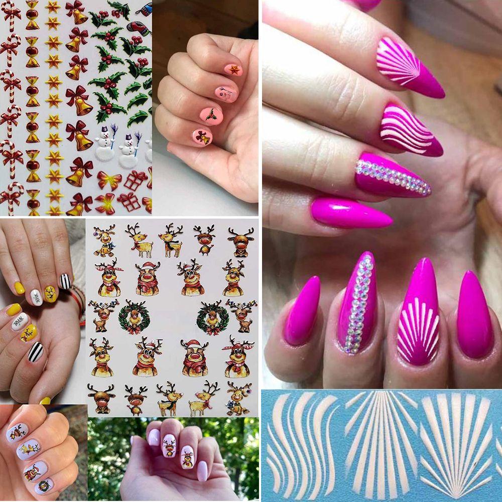 MELODG Hình Dán Móng Tay Khắc Họa Tiết Tuần Lộc / Chuông Giáng Sinh Xinh
