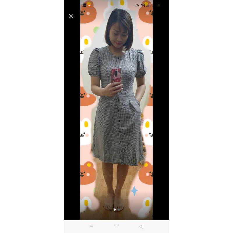 Váy kẻ caro dọc khuy hàng vintage Quảng Châu