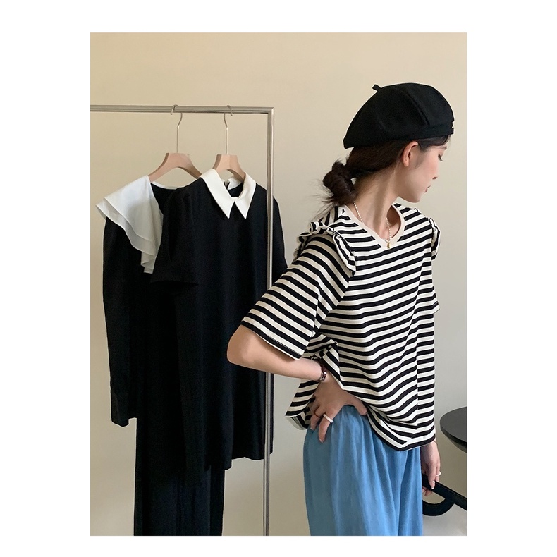Áo Thun Tay Ngắn Cổ Tròn Dáng Rộng Kẻ Sọc Phong Cách Hàn Quốc Thời Trang Mùa Hè 52608