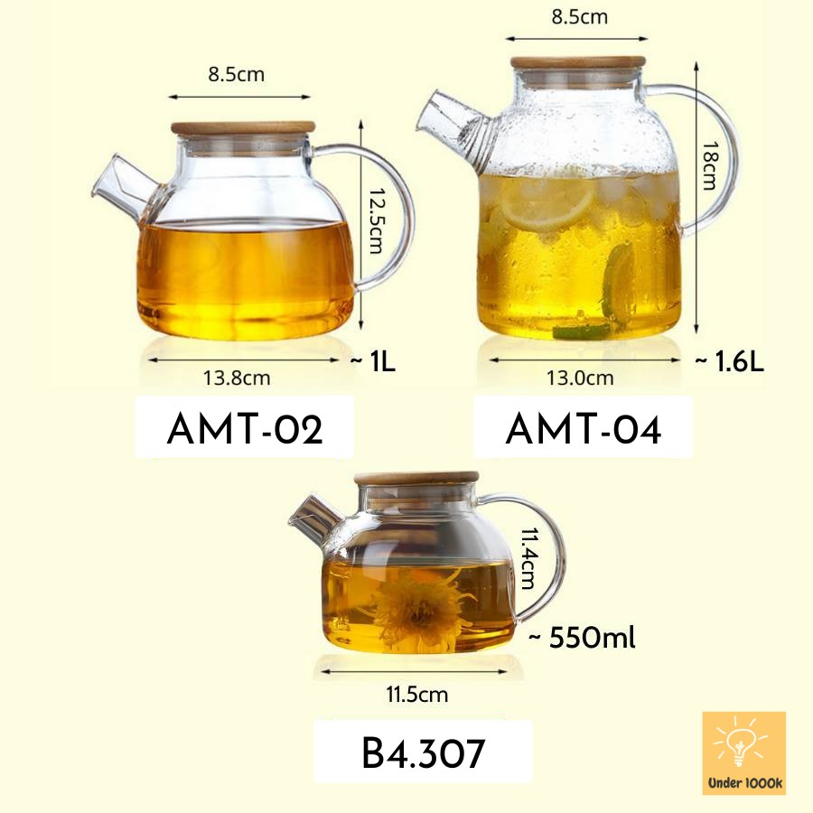 Ấm trà thủy tinh - cốc thủy tinh chịu nhiệt cao cấp, kiểu dáng hiện đại - nhiều kích cỡ