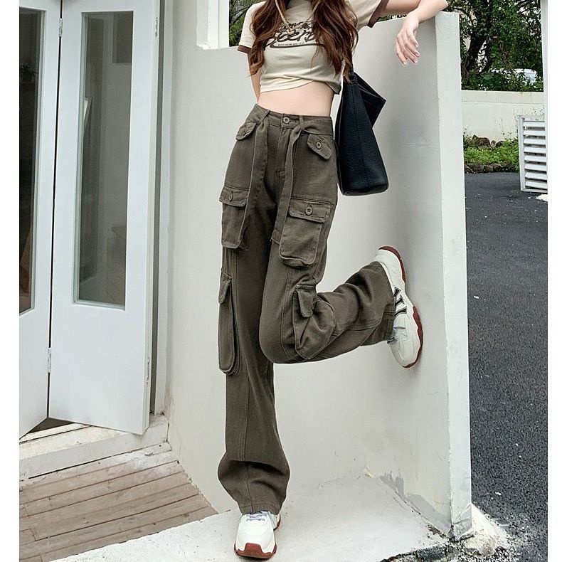 COZOK Quần Jean Ống Rộng Lưng Cao Kiểu Dáng Đơn Giản Năng Động Thời Trang